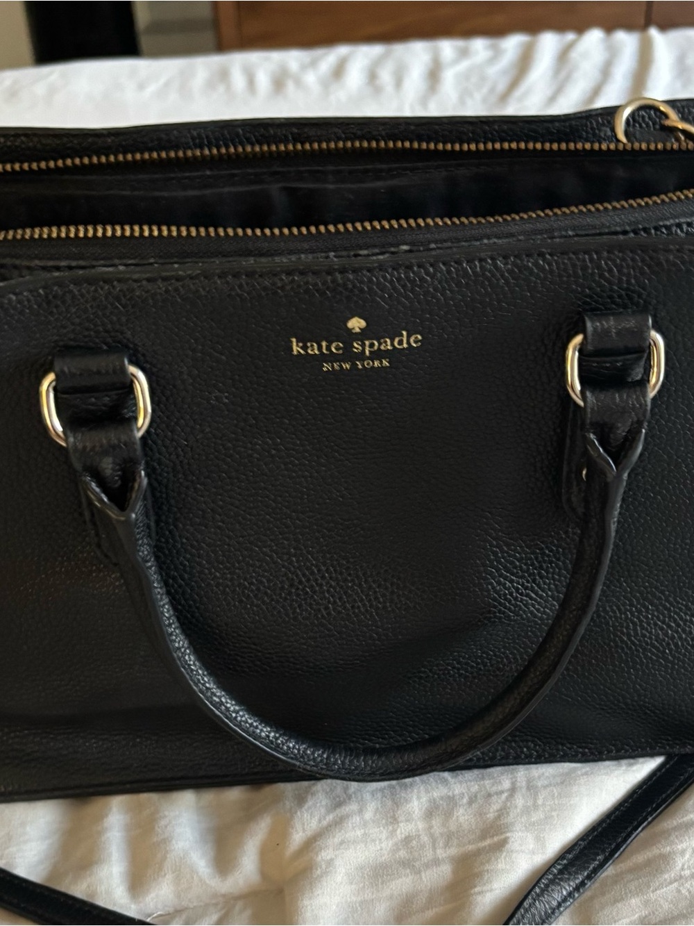 kate spade Black Pebbled Leather Satchel with Gold Hardware